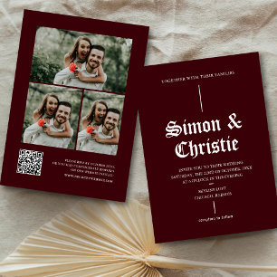 Invitation Mariage Code QR Collage Photo Moderne Vintage