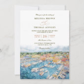 Invitation Mariage code QR côtier du port de Newport à l'aqua (Devant)