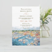 Invitation Mariage code QR côtier du port de Newport à l'aqua (Debout devant)