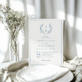 Invitation Mariage Code QR Couronne Monogramme Bleu Royal