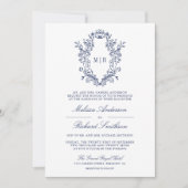 Invitation Mariage Code QR Crête Chinoiserie Bleu et Blanc (Devant)