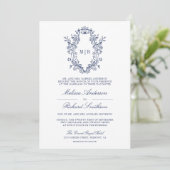 Invitation Mariage Code QR Crête Chinoiserie Bleu et Blanc (Debout devant)