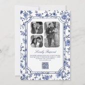 Invitation Mariage Code QR Crête Chinoiserie Bleu et Blanc (Dos)