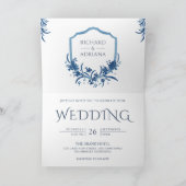 Invitation Mariage Code QR Crête Florale Bleue Rustique Vinta (Intérieur)