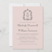 Invitation Mariage Code QR Crête Monogramme Rose Fardée (Devant)
