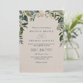 Invitation Mariage Code QR d'arche de feuillage aquarelle ver (Debout devant)