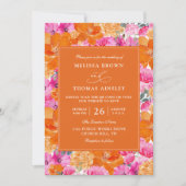Invitation Mariage code QR de budget de jardin rose et orange (Devant)