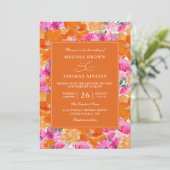 Invitation Mariage code QR de budget de jardin rose et orange (Debout devant)