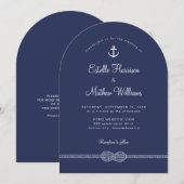 Invitation Mariage Code QR de Corde d'Ancre Bleue de la Marin (Devant / Derrière)