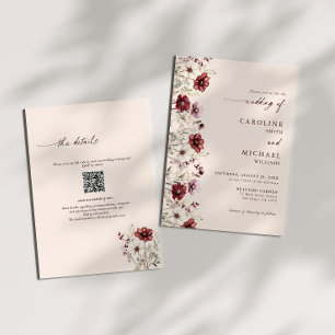 Invitation Mariage code QR de fleur sauvage de Bourgogne 