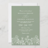 Invitation Mariage code QR de fleurs sauvages boho vert sauge (Devant)