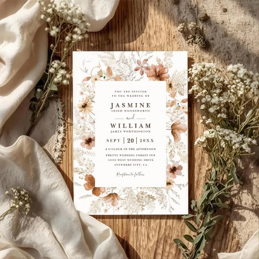Invitation Mariage code QR de fleurs sauvages de jardin bohèm