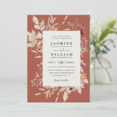 Invitation Mariage code QR de fleurs séchées en terre cuite B (Debout devant)