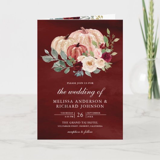 Invitation Mariage Code QR de la citrouille florale pêche de (Devant)