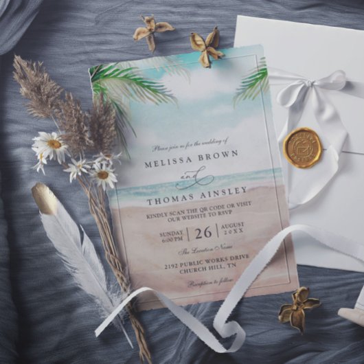 Invitation Mariage code QR de la plage peinte de la brise de 