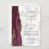 Invitation Mariage Code QR de Marbre Agate Or Bourgogne (Devant)