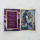 Invitation Mariage Code QR de Marbre Or Violet Prune (Intérieur)