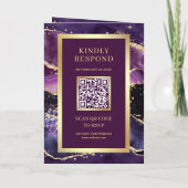 Invitation Mariage Code QR de Marbre Or Violet Prune (Dos)
