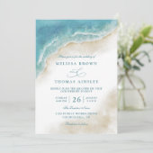 Invitation Mariage Code QR de plage côtière océan aquarelle (Debout devant)