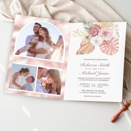 Invitation Mariage Code QR de Roses Fuschia Poussiéreuses de 