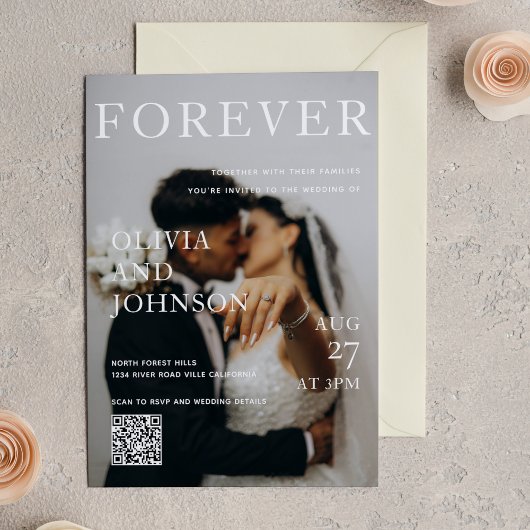 Invitation Mariage Code Qr De Style De Magazine Élégant