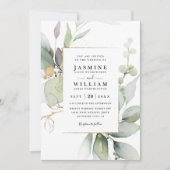 Invitation Mariage Code QR de verdure dorée Eucalyptus Glow (Devant)