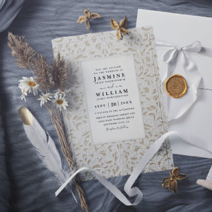 Invitation Mariage code QR dentelle vintage embossée ornée