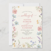 Invitation Mariage code QR écriture élégante bohème fleur sau (Devant)