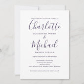 Invitation Mariage code QR écriture moderne violet (Devant)
