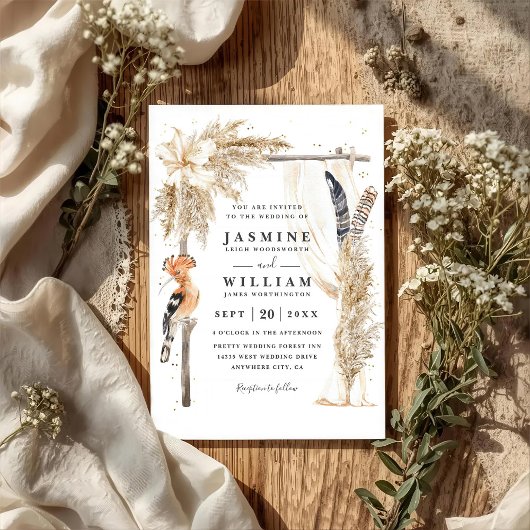 Invitation Mariage code QR élégant avec canopy Boho Pampas