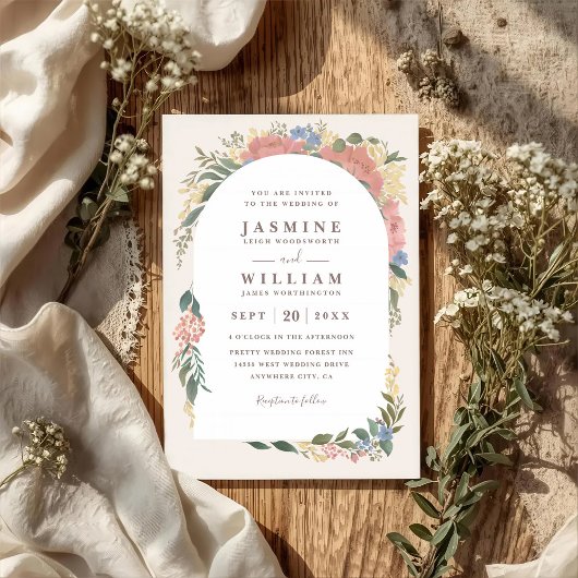 Invitation Mariage Code QR Élégant Chic Arche Florale Romanti