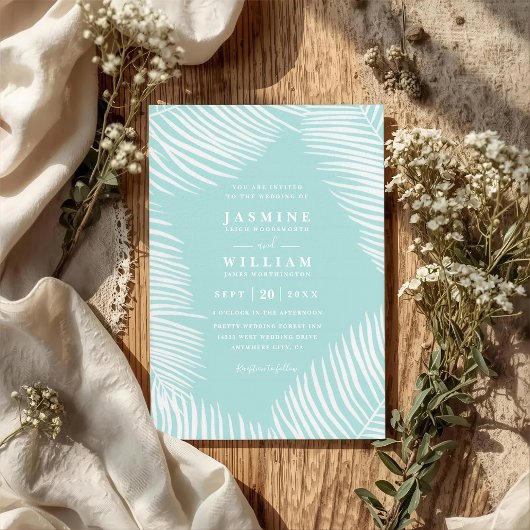 Invitation Mariage Code QR Élégant Chic Plage Tropicale Palmi
