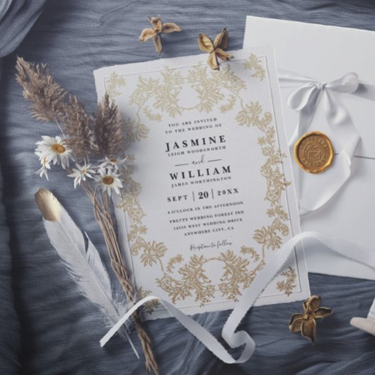 Invitation Mariage Code QR Élégant Classique Vintage Broderie