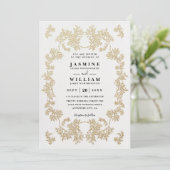 Invitation Mariage Code QR Élégant Classique Vintage Broderie (Debout devant)