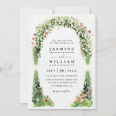 Invitation Mariage Code QR Élégant Fleurs Arche Jardin de Mon (Devant)