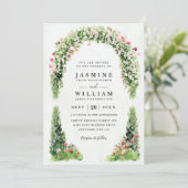 Invitation Mariage Code QR Élégant Fleurs Arche Jardin de Mon (Debout devant)