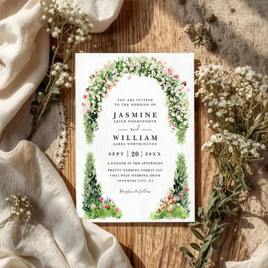 Invitation Mariage Code QR Élégant Fleurs Arche Jardin de Mon