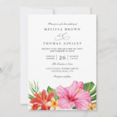 Invitation Mariage Code QR Élégant Fleurs d'Hibiscus Tropical (Devant)