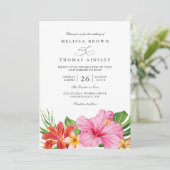 Invitation Mariage Code QR Élégant Fleurs d'Hibiscus Tropical (Debout devant)
