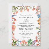Invitation Mariage Code QR Élégant Moderne Chic Fleurs Sauvag (Devant)