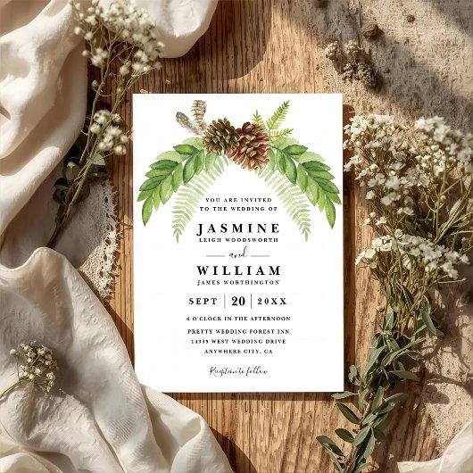 Invitation Mariage Code QR Élégant Moderne Rustique Verdure