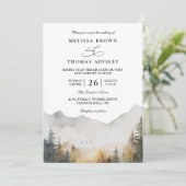 Invitation Mariage Code QR Élégant Montagne Aquarelle Moderne (Debout devant)
