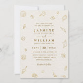 Invitation Mariage Code QR Élégant Océan Coquillages Rivage (Devant)