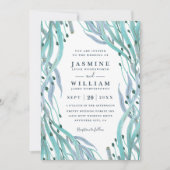 Invitation Mariage Code QR Élégant Roseau Corail Océan Botani (Devant)