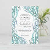 Invitation Mariage Code QR Élégant Roseau Corail Océan Botani (Debout devant)