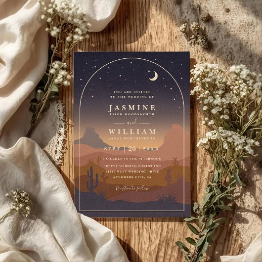 Invitation Mariage code QR élégant rustique Boho désert lune
