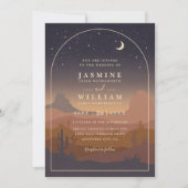 Invitation Mariage code QR élégant rustique Boho désert lune (Devant)