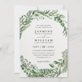 Invitation Mariage Code QR Élégant Rustique Feuilles de Verdu (Devant)
