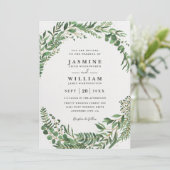 Invitation Mariage Code QR Élégant Rustique Feuilles de Verdu (Debout devant)