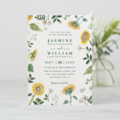 Invitation Mariage Code QR Élégant Rustique Tournesols Verdur (Debout devant)